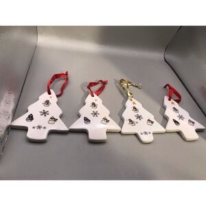 Set Of 4 Christmas Tree Porcelain/ceramic Snowman Ornaments